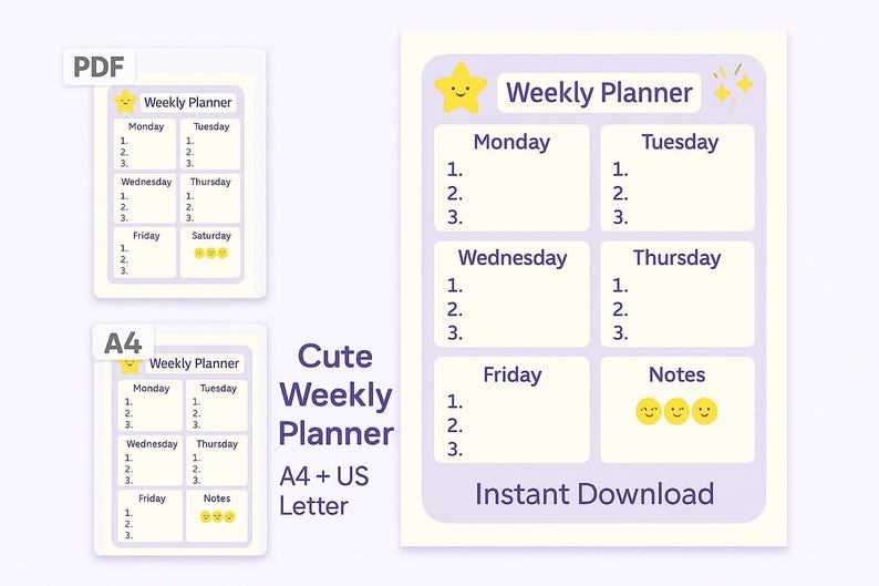 Weekly Plan Text Weekly Planner Printable PDF | A4 + US Letter | Pastel Weekly Schedule ...