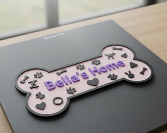 Letrero personalizado con nombre de mascota impreso en 3D (forma de hueso)