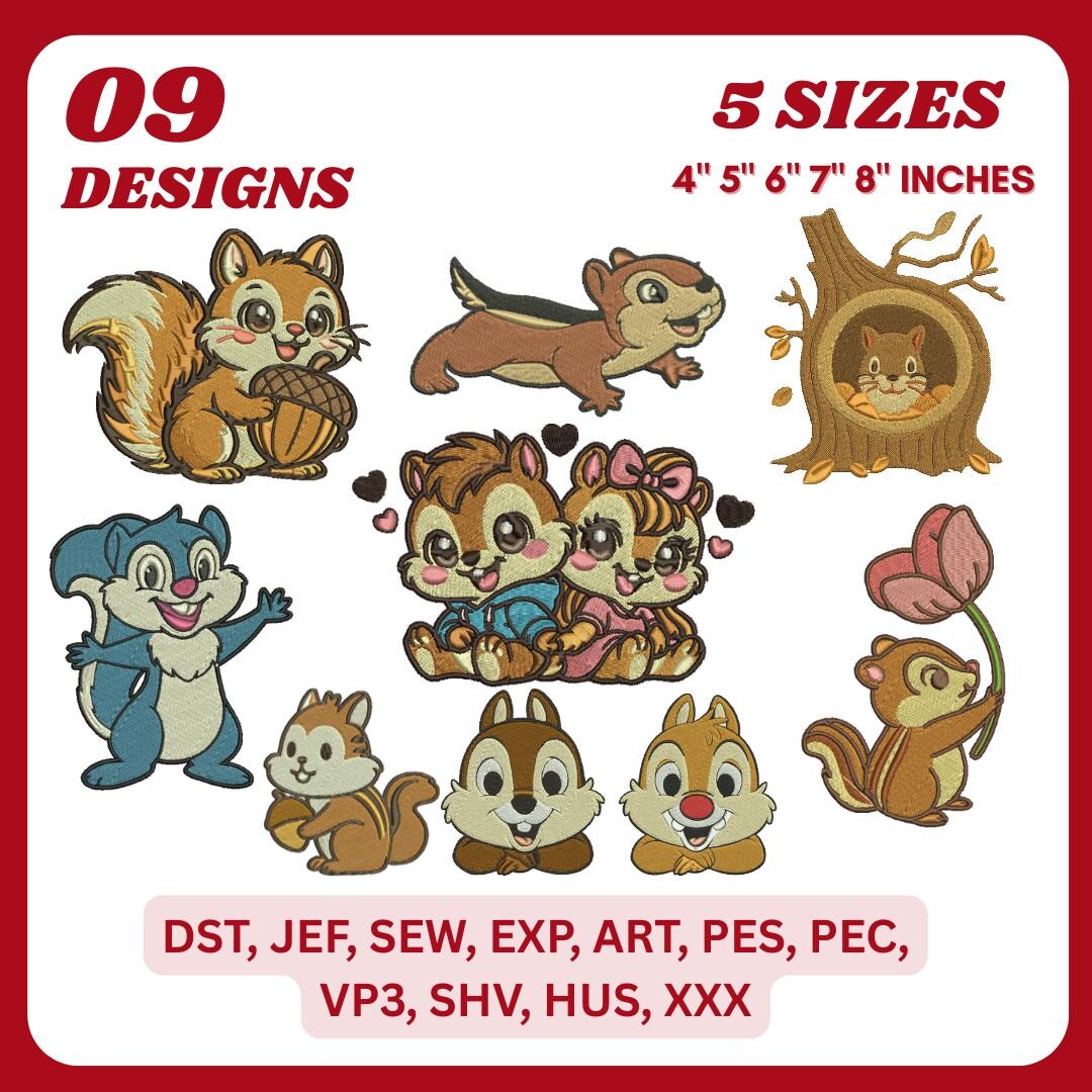 Cute Chipmunks Machine Embroidery Chip Dale Chipmunks, Autumn Squirrel ...