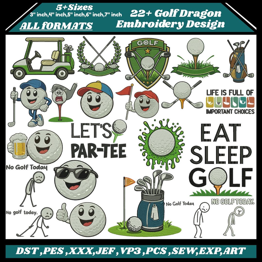 Golf Machine Embroidery Bundle Design Golf Towel Embroidery Golf Flag ...