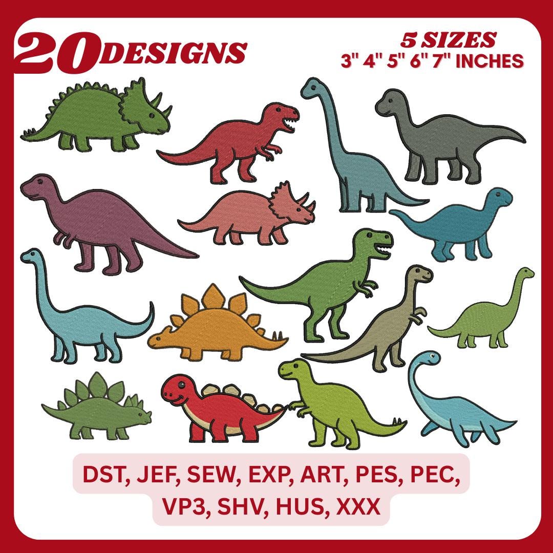 20 Dino Embroidery Designs Bundle Dinosaur Embroidery Design T Rex ...