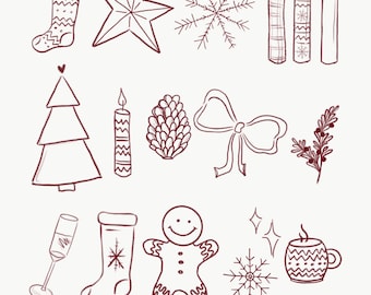 Set di clipart di scarabocchi natalizi / illustrazioni invernali disegnate a mano, PNG