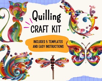 Quilling Kit for Beginners, Craft Kit, 5 Quilling templates, Original Gift Idea, Easy Instructions, Arts and Crafts DIY Kit