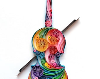 Arte murale con viola, opera d'arte originale con quilling, arte murale con violino, arte orchestrale, regalo musicale, arte con strumenti musicali, decorazioni per la sala musica, regalo per musicisti