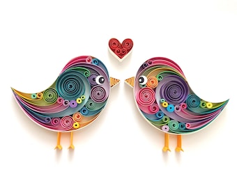 First Anniversary Gift Paper Theme, Quilling Lovebirds, Wedding Anniversary, Personalized Paper Anniversary Gift Ideas, White Frame 6x8"