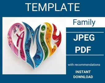Quilling Template for Family Heart, Paper Art Project PDF Pattern, Quilling Template easy instructions, Quilling Template for beginners