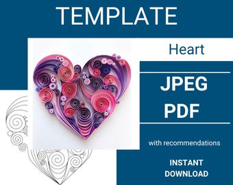 Quilling Heart Template, Paper Art Project (PDF Pattern), Quilling template, Heart Quilling Template, Love Template, Valentines Gift