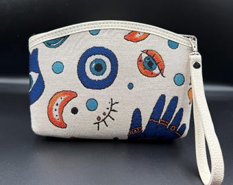 Evil Eye Makeup Bag : Handmade Turkish Evil Eye Clutch Bag , Nazar Protection Design Mini Bag