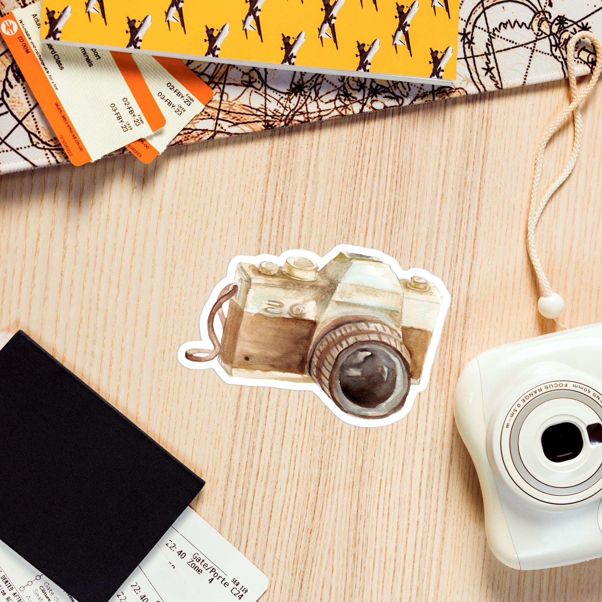 Kiss Cut Vinyl Single Sticker Vintage Camera Watercolor, Hand Drawn ...
