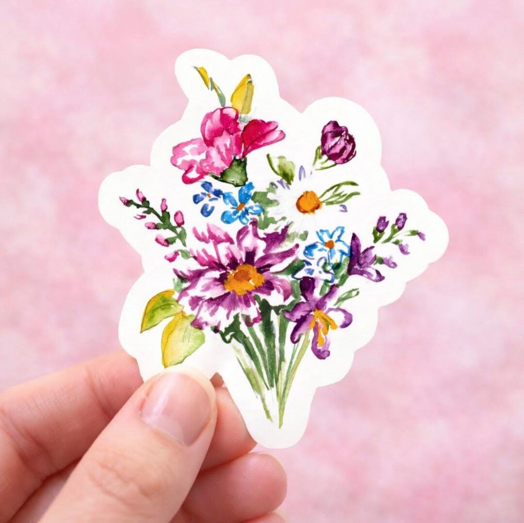 Watercolor Wildflower Sticker, Hand Drawn Floral Botanical Vinyl Decal ...