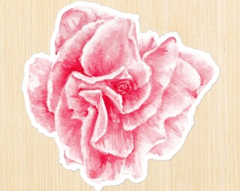 Kiss Cut Vinyl Single Sticker Red Rose Watercolor, Hand Drawn Romantic Floral Sticker, Botanical Flower Laptop Sticker, Red Rose Aesthetic