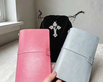 Sold As A Set,Couple PU Leather Travel Notebook Set, Pink Blue Journal, Anniversary Gift