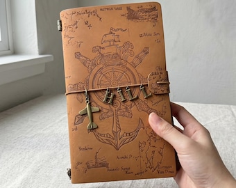 Custom Name Notebook with Metal Charms, Personalized Travel Journal Gift, Stylish Vintage Journal - Unique Notebook