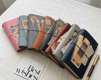 Leather Journal Notebook Set , 3 Random Bookmarks as Gift , Reading Lover Gift