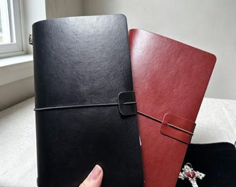 Sold As A Set,Couple Leather Journal Set, TN With Gift Bag ,Handbound Travel Notebook with Velvet Pouch & Cross Charm, Budget Friendly Gift