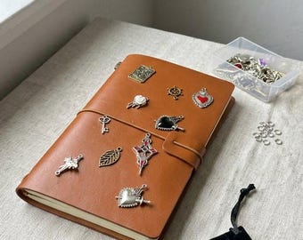 Graduation Blowout Sale,Vintage Leather Notebook with Free to 10 Random Metal Journal Charms | TN Journal DIY Set, Budget Friendly Gift