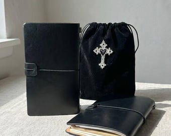 Black Leather Travelers Notebook Set, Father Son Gift, Brother Friendship Bundle