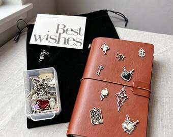 Graduation Blowout Sale,Vintage Leather Notebook with Free to 10 Random Metal Journal Charms | TN Journal DIY Set, Budget Friendly Gift