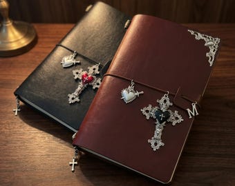 Unique Cross Charm Journal, PU Leather Prayer Notebook, Custom Name Devotional Keepsake