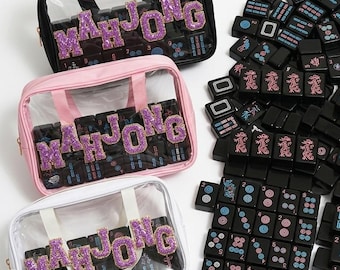 Conjunto de Mahjong Premium Preto, 166 Peças de Acrílico Espesso, Jogo Clássico Americano de Mahjong, Presente Elegante para Noite de Jogos, Bolsa de Armazenamento Opcional
