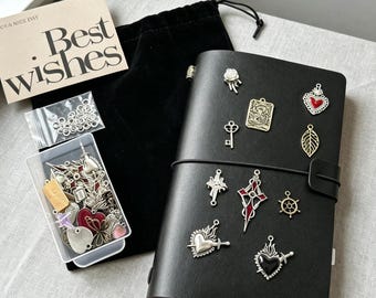 Graduation Blowout Sale,Vintage Leather Notebook with Free to 10 Random Metal Journal Charms | TN Journal DIY Set, Budget Friendly Gift