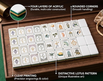 White Lotus American Mahjong Set, 160 4-Layer Acrylic Jade Tiles with Storage Bag