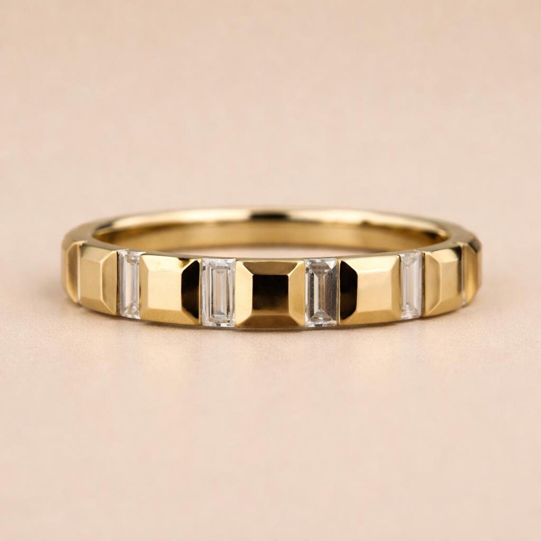 Baguette Lab Grown Diamond Band | 14K Gold Minimalist Wedding Ring - Etsy