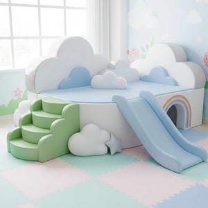 Zestaw do zabawy Cloud Soft Play Set ze zjeżdżalnią | Siłownia na krytym placu zabaw Pastel