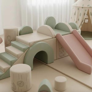 Zestaw do zabawy z miękkiej pianki pastelowej ze zjeżdżalnią, kryty plac zabaw dla maluchów, ścianka wspinaczkowa do siłowni dla niemowląt