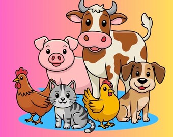 Libro para colorear de animales para niños / Lindos animales de granja y mascotas / Páginas para colorear imprimibles para niños pequeños y preescolares