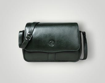 Midnight Green Leather Satchel – Croc-Embossed Full Grain Buffalo Bag