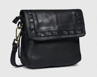 Borsa a tracolla in pelle con volant, borsetta da donna con tracolla regolabile, borsa per tutti i giorni