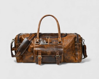 Buffalo Leather Duffle Bag: Vintage Weekender Travel Bag