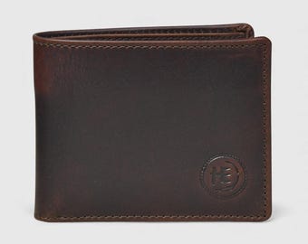 Slim Buffalo Leather Bifold Wallet, RFID Blocking, Vintage Style Card Holder
