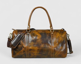 Vintage Buffalo Leather Duffle Bag: Distressed Brown Travel Weekender