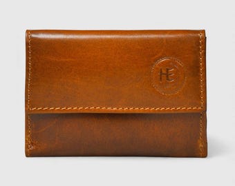 Full Grain Buffalo Leather Trifold Wallet, Slim Vintage Brown Design, RFID Blocking, Brass Hardware