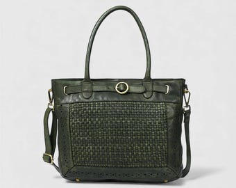 Torba na ramię z plecionej skóry licowej, torebka typu crossbody vintage, mosiężne okucia