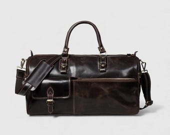 Borsa da viaggio vintage in pelle di bufalo realizzata a mano: borsa da weekend vintage