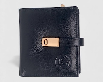 Trifold Brieftasche aus echtem Leder, Compact Bifold, Sicherer Verschluss