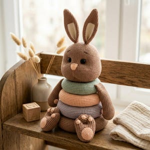 Bunny Crochet Pattern, Amigurumi Bunny Stacking Toy Pattern, Crochet Stacking Rings Tutorial, Educational Toy PDF, Cute Rabbit Pattern