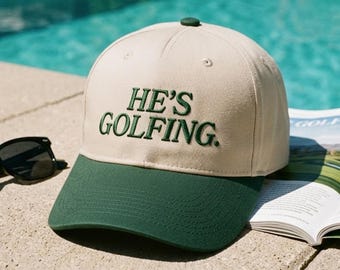 He's Golfing Embroidered Trucker Cap, Golf Season Hat, Golfer Gift