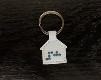 Personalised Braille House Keyring | Faux Leather Keychain | Custom Door Number Tag