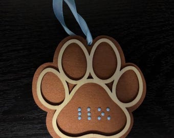 Custom Paw Print Hanging Ornament | Personalised Pet Keepsake | Braille Paw Decor