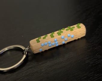 Wooden Braille Keyring | Double-Sided or Four-Sided Rectangle Keychain | Personalised Accessible Gift