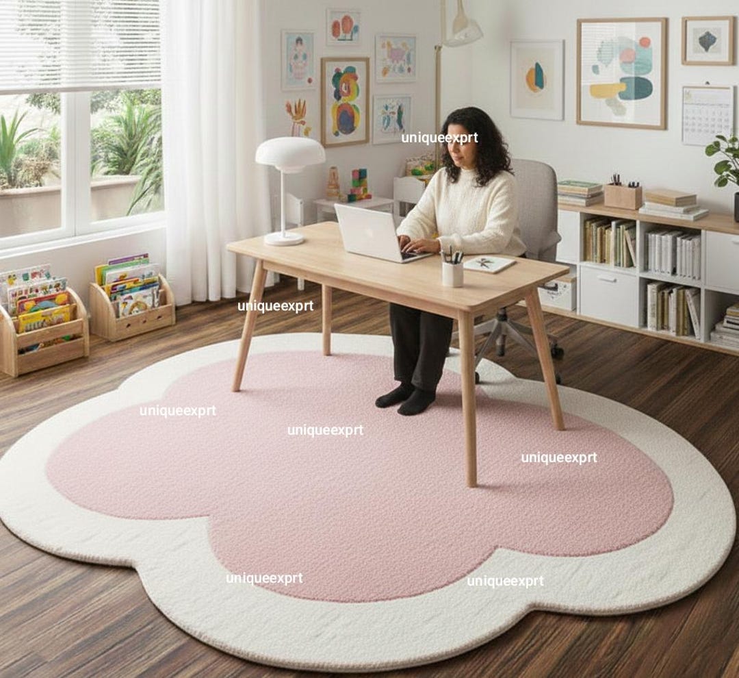 Dreamy Area Rug Hand-tufted Rug Dreamy Fluff Rose Cloud Shape Soft Pink White Rug 3x3 ...