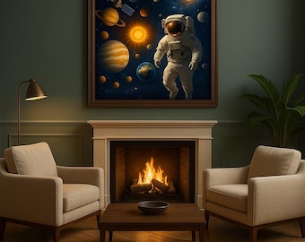 Arte mural de galaxia de astronauta / Póster del sistema solar espacial / Descarga digital