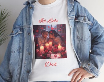 Romantic Candlelit Couple T-Shirt | Vintage Photo, Roses, Pink Script