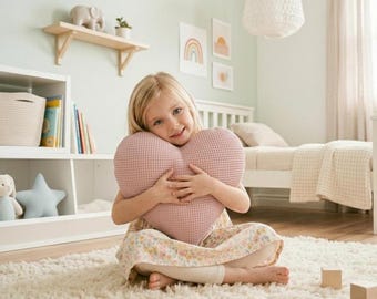 Heart-shaped decorative pillow for nursery | Baby pillow | Nursery pillow | Children's room decor | Baby gift | Corduroy, waffle, terry cloth, boucle