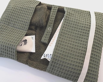 Diaper bag including mini washcloths, waffle and terry cloth, olive green | Diaper bag organizer | Baby essentials | Baby gift | Handmade
