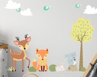 Cute Animal Wall Decals, Deer, Fox, Rabbit, Buffalo, Wolf, Tree, Squirrel, Wall Decals, Woodlands, Jungle, Wall Stickers, Wall Decal